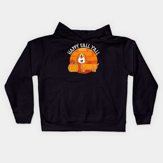 Happy Fall Y'All Dachshund Dog Autumn Thanksgiving Kids Hoodie by doodlerob